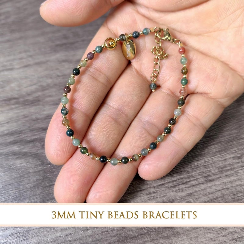Morchic 3mm Tiny Beads Natural Gemstone Bracelet for Women, Adjustable 7.1" Energy Gem Charm Jewelry, Dainty Handmade Birthday Gift - Image 5